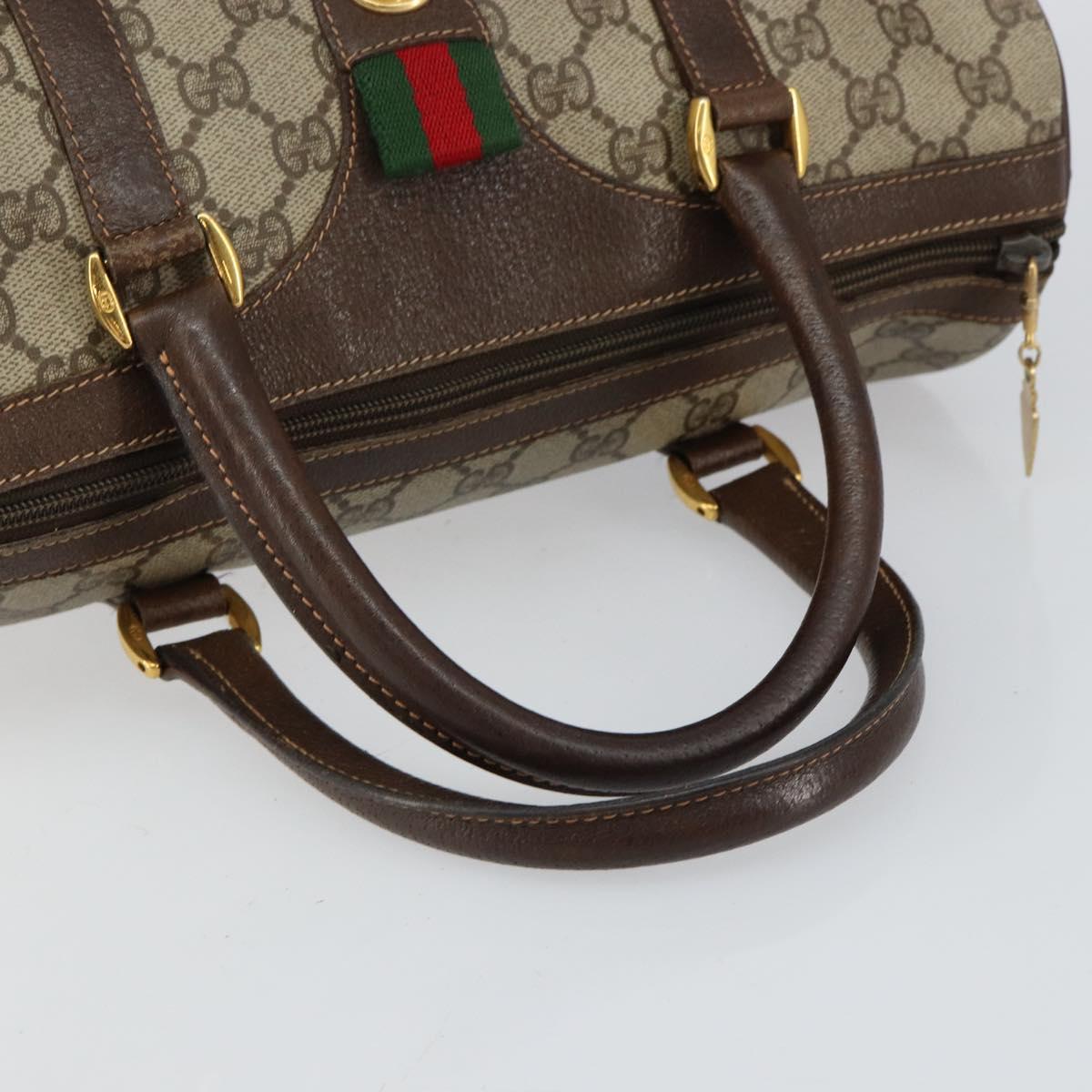 GUCCI GG Supreme Web Sherry Line Boston Bag PVC Beige Gold 40 02 007 Auth 145195