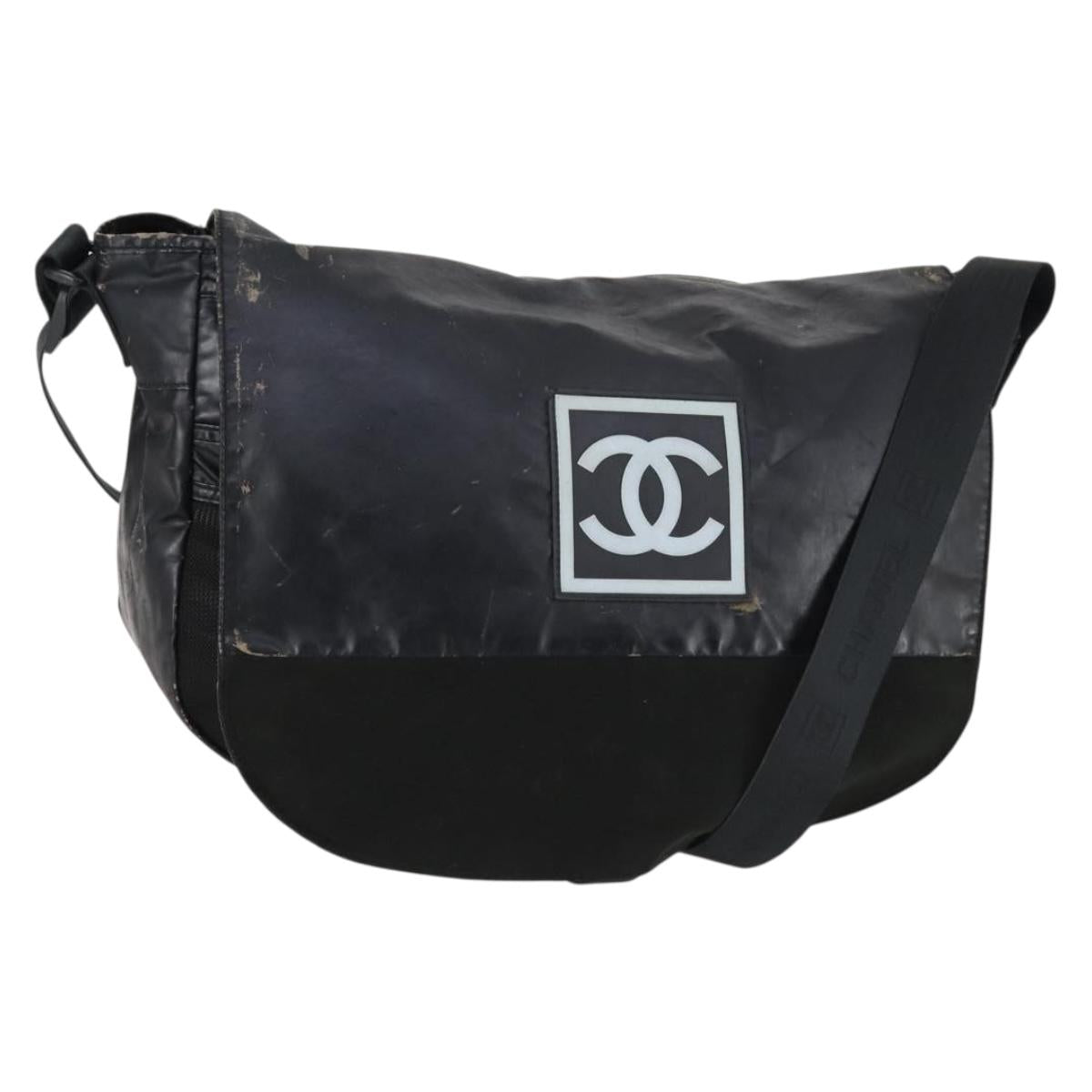CHANEL Sports Line Shoulder Bag Nylon Black CC Auth 145196