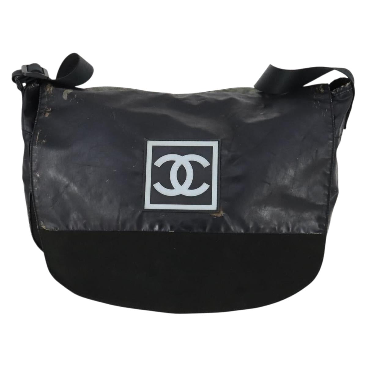 CHANEL Sports Line Shoulder Bag Nylon Black CC Auth 145196
