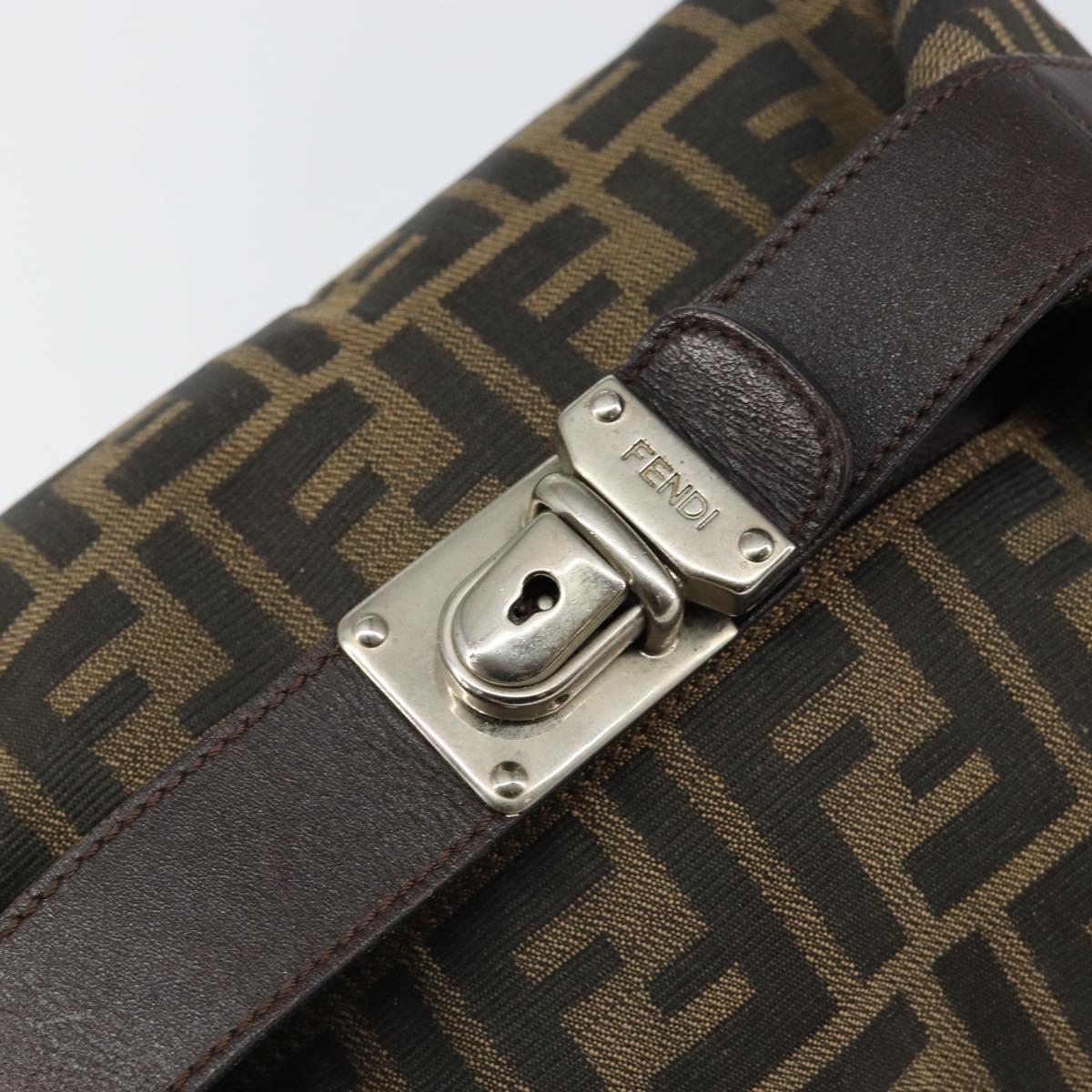 FENDI Zucca Canvas Hand Bag Black Brown Auth 145200