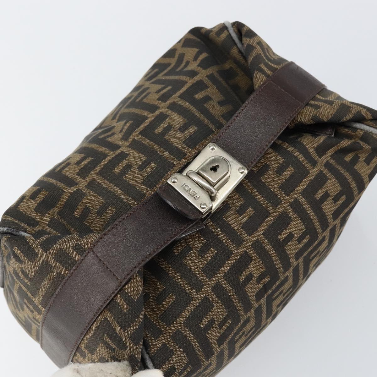 FENDI Zucca Canvas Hand Bag Black Brown Auth 145200