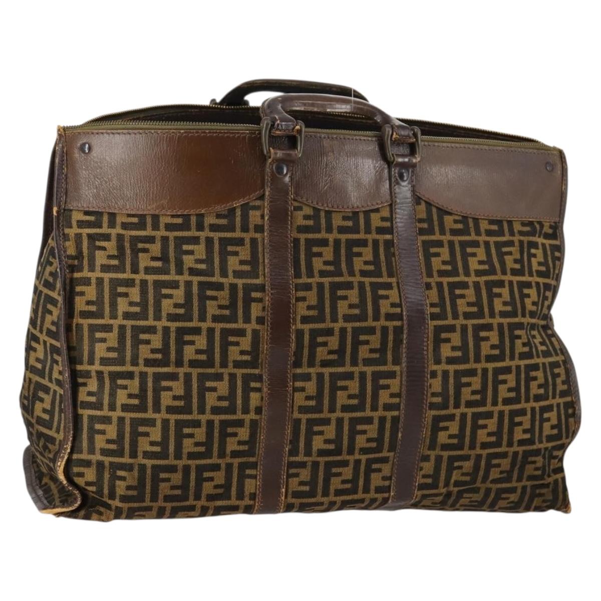 FENDI Zucca Canvas Hand Bag Vintage Black Brown Auth 145201