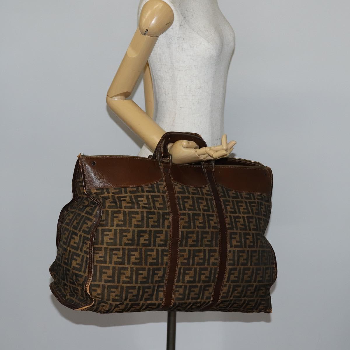FENDI Zucca Canvas Hand Bag Vintage Black Brown Auth 145201