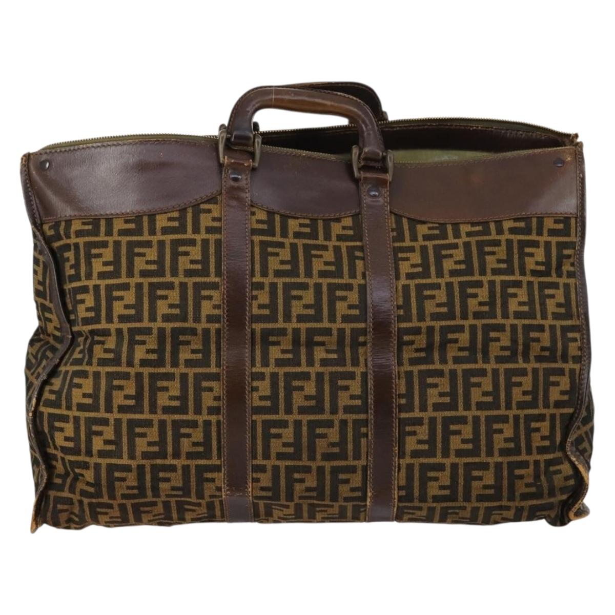 FENDI Zucca Canvas Hand Bag Vintage Black Brown Auth 145201