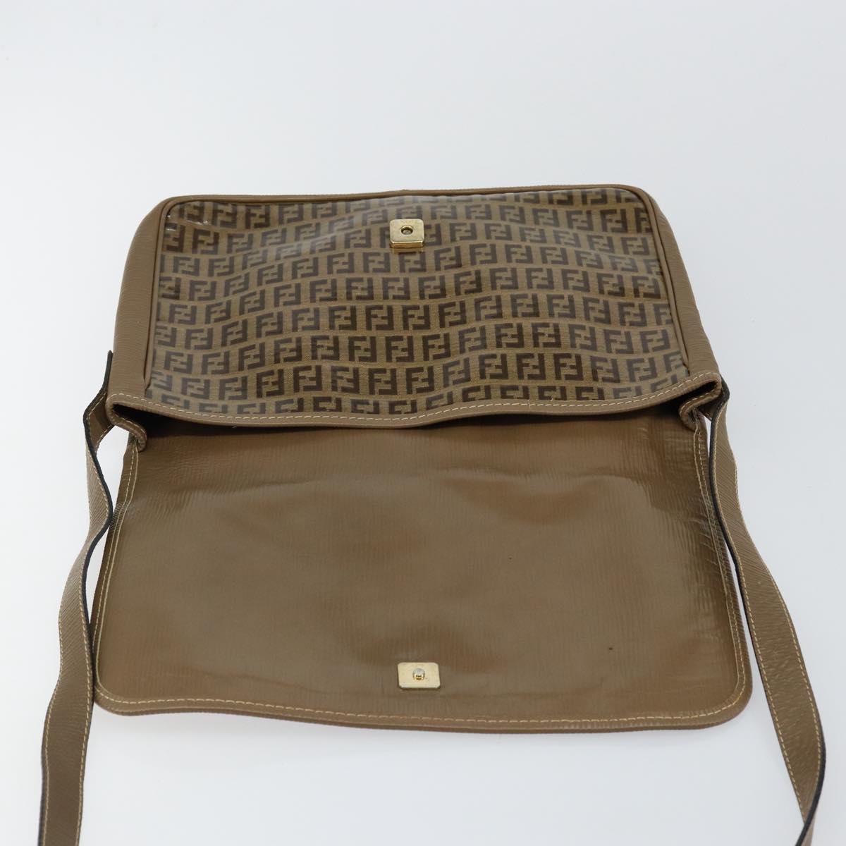 FENDI Zucchino Canvas Shoulder Bag Beige Gold Auth 145202