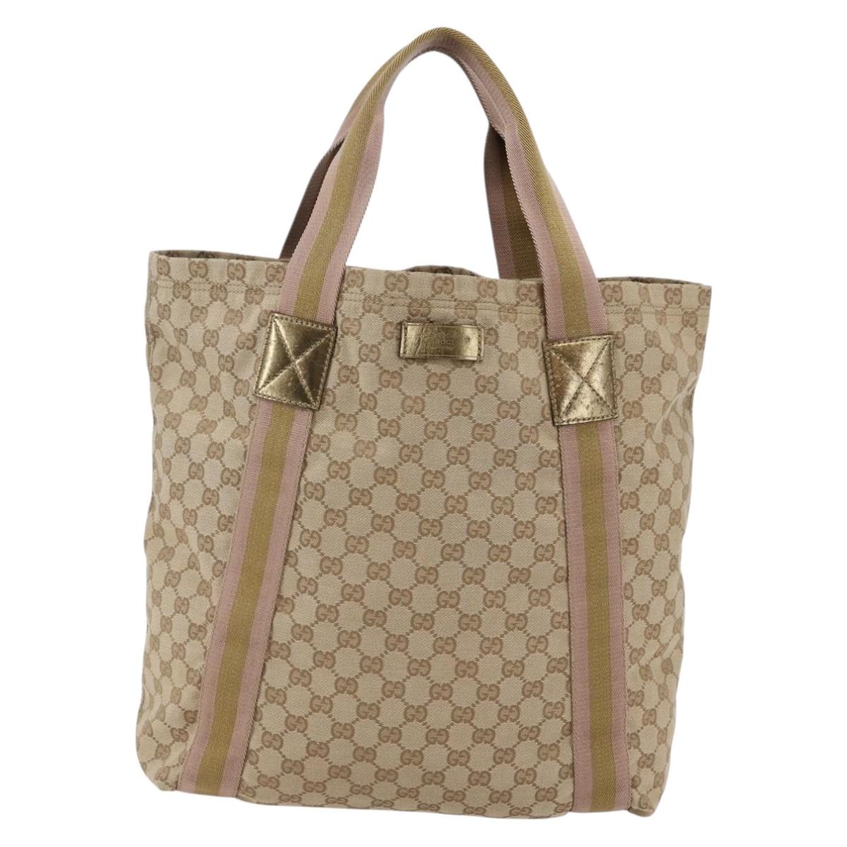 GUCCI GG Canvas Sherry Line Tote Bag Beige Gold pink 189669 Auth 145206