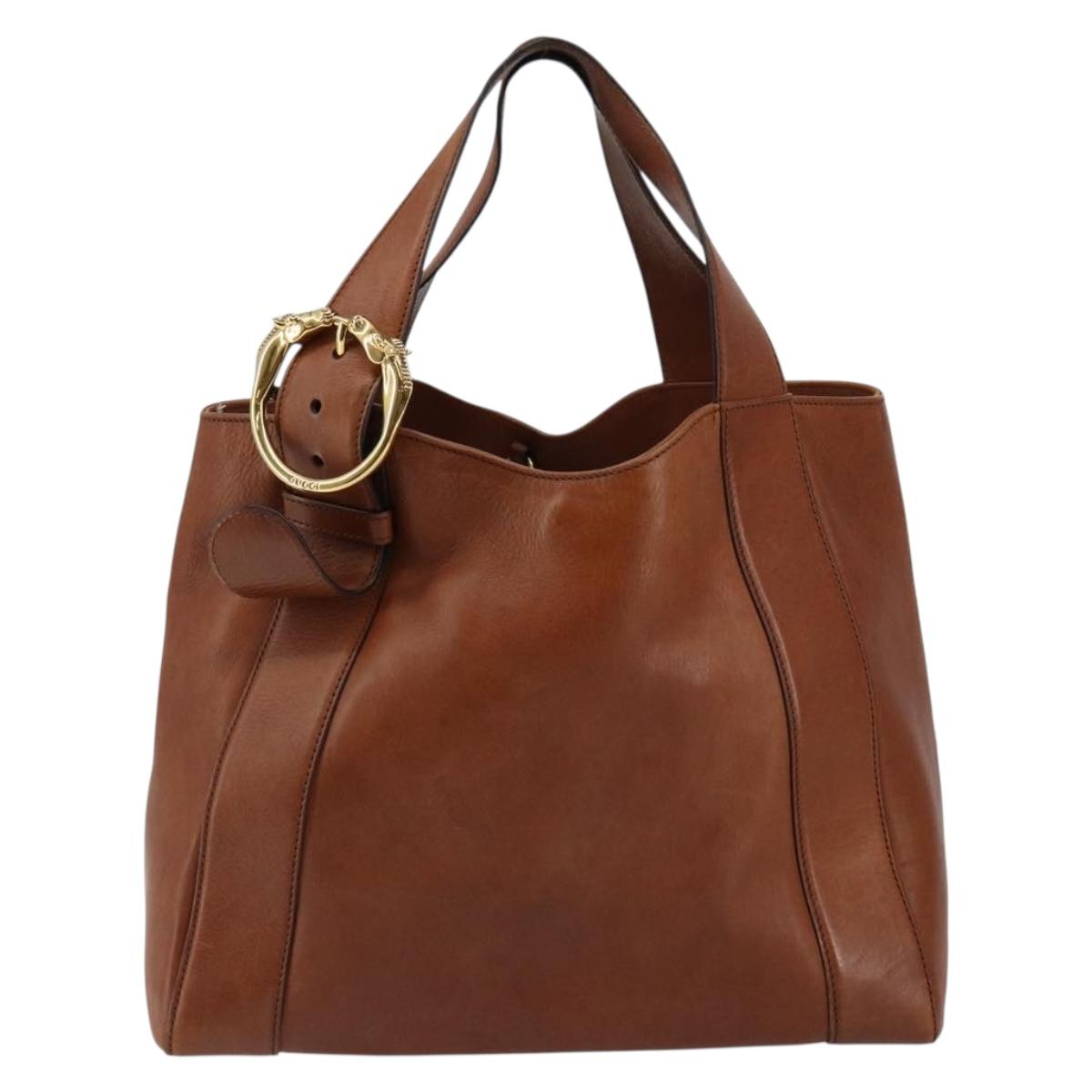 GUCCI Tote Bag Leather Gold Brown 296877 Auth 145208