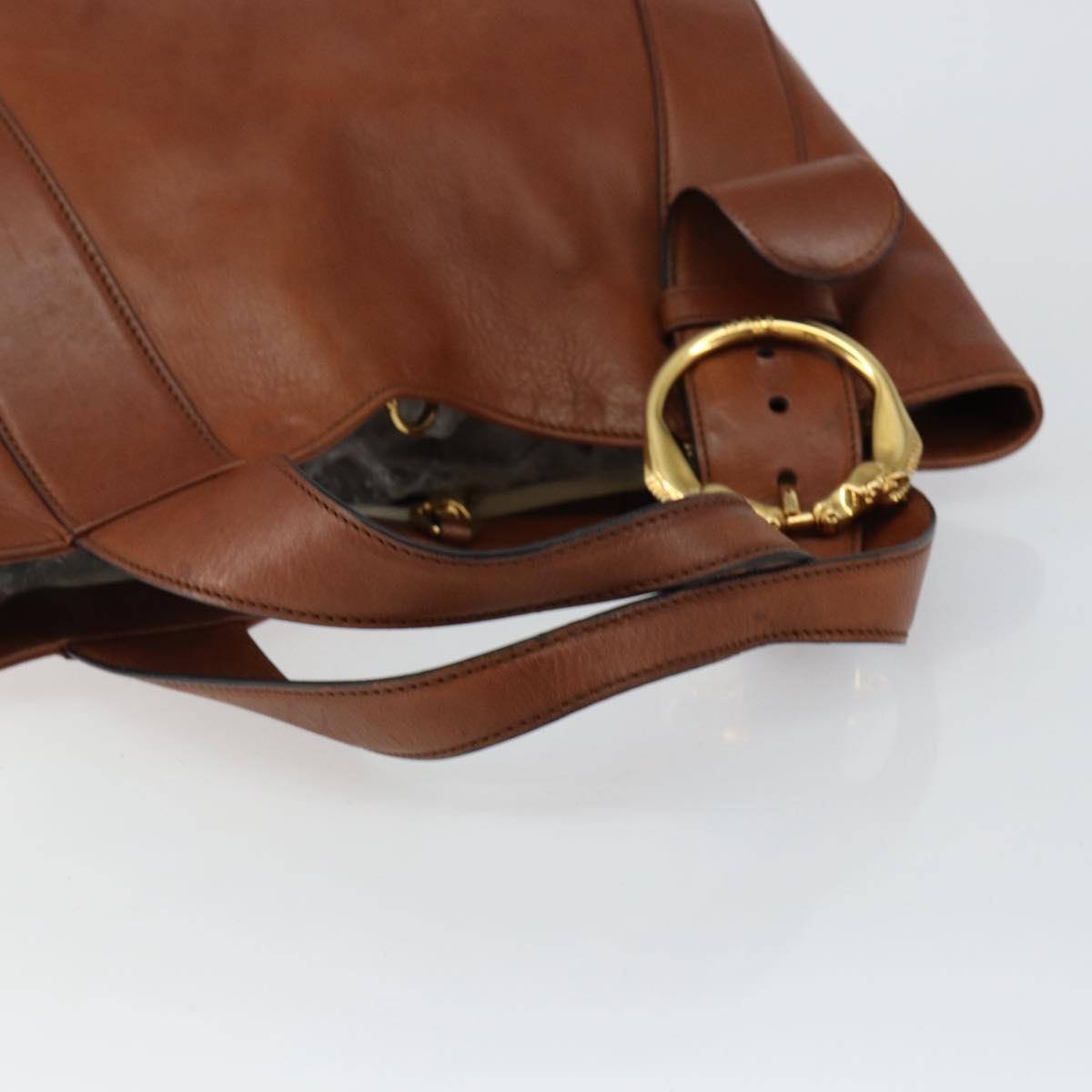 GUCCI Tote Bag Leather Gold Brown 296877 Auth 145208