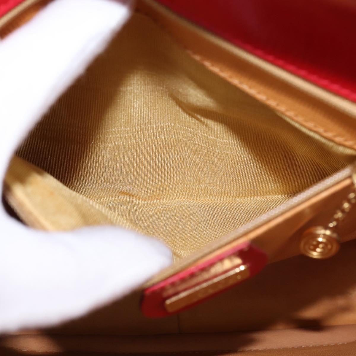 GUCCI Bamboo Shoulder Bag Leather Red Gold Auth 145209