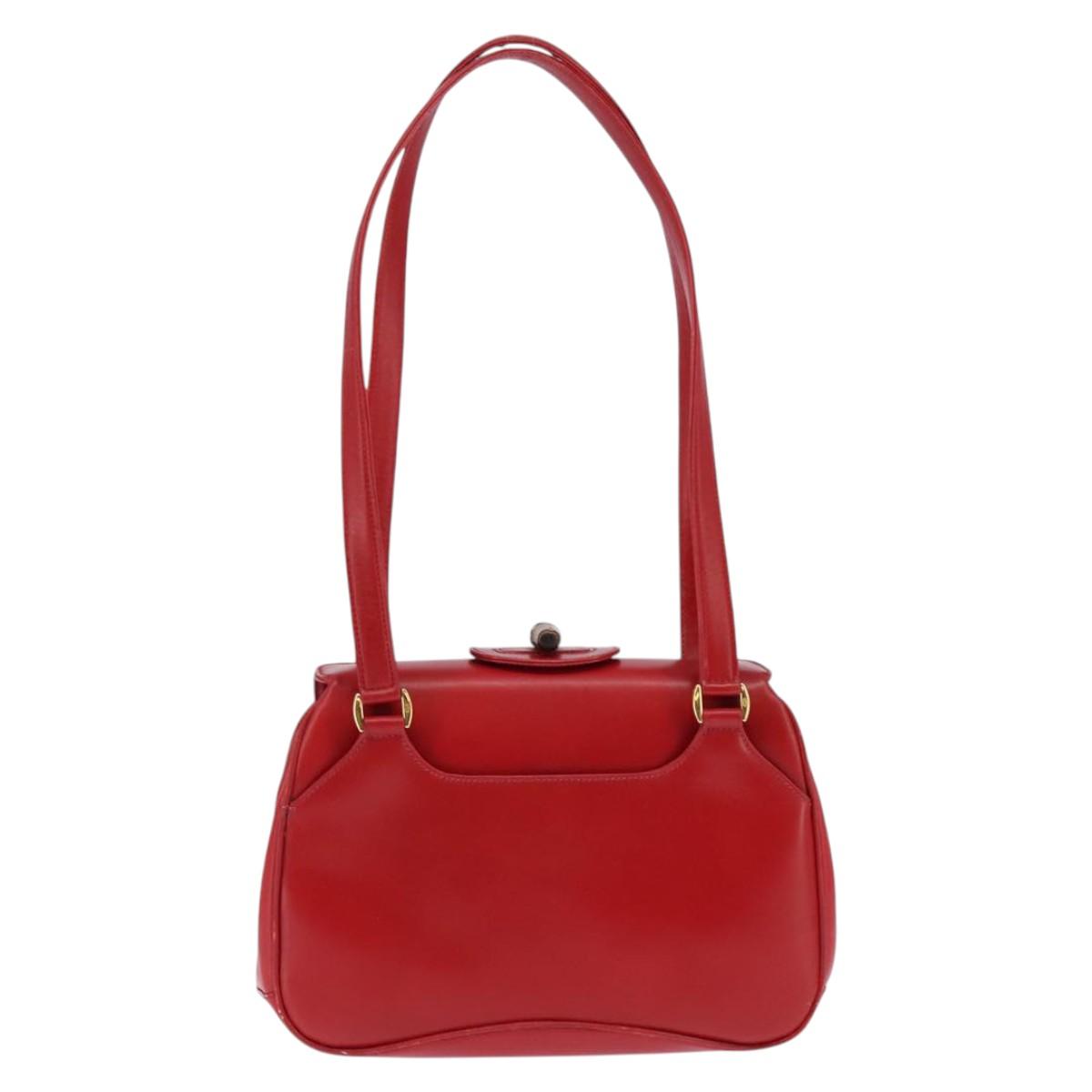 GUCCI Bamboo Shoulder Bag Leather Red Gold Auth 145209