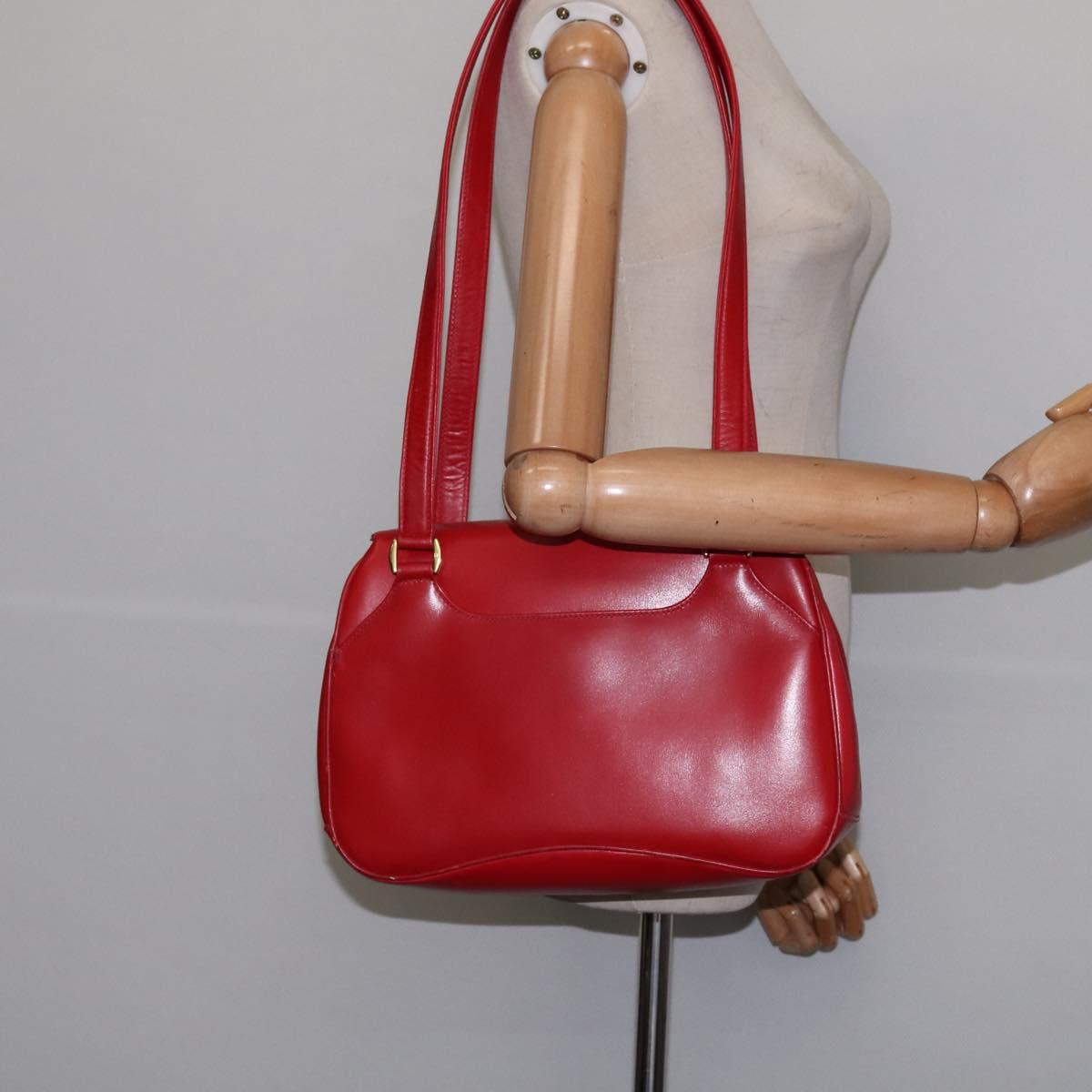 GUCCI Bamboo Shoulder Bag Leather Red Gold Auth 145209