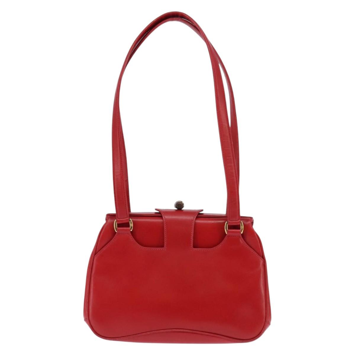 GUCCI Bamboo Shoulder Bag Leather Red Gold Auth 145209