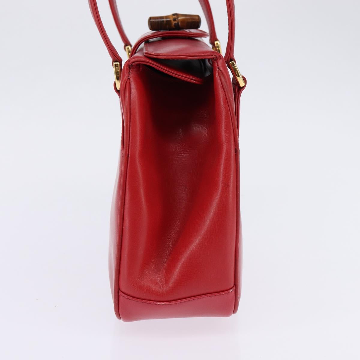 GUCCI Bamboo Shoulder Bag Leather Red Gold Auth 145209