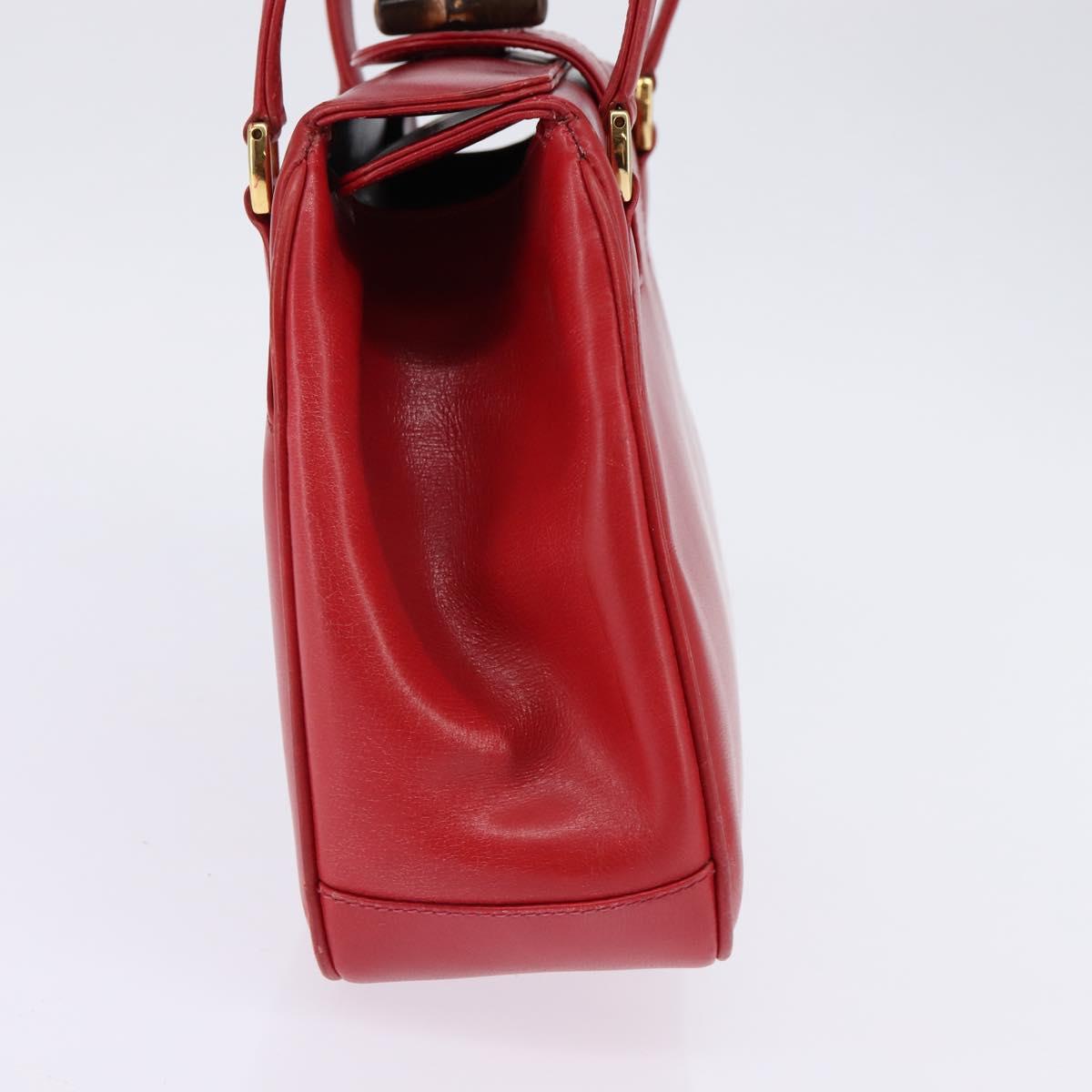 GUCCI Bamboo Shoulder Bag Leather Red Gold Auth 145209