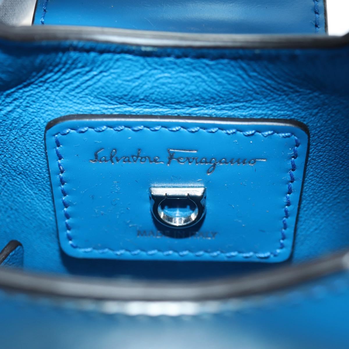 Salvatore Ferragamo Gancini Trifoglio Mini Hand Bag Leather Blue Auth 145244M