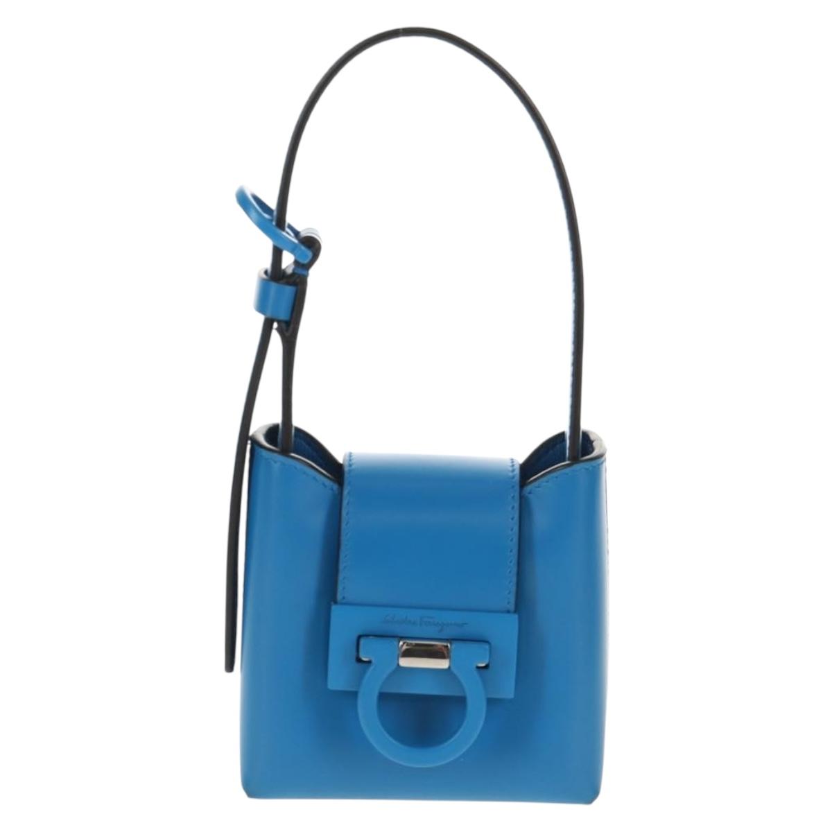 Salvatore Ferragamo Gancini Trifoglio Mini Hand Bag Leather Blue Auth 145244M