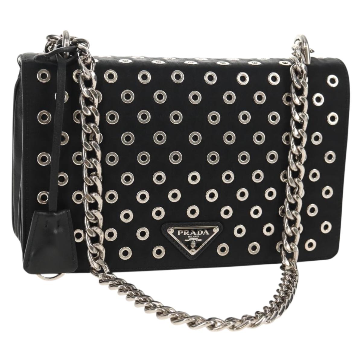 PRADA Chain Shoulder Bag Nylon Black Silver 1BD009 Auth 145246M