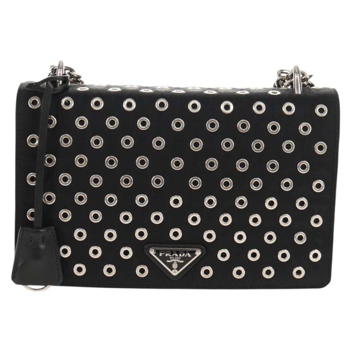 PRADA Chain Shoulder Bag Nylon Black Silver 1BD009 Auth 145246M
