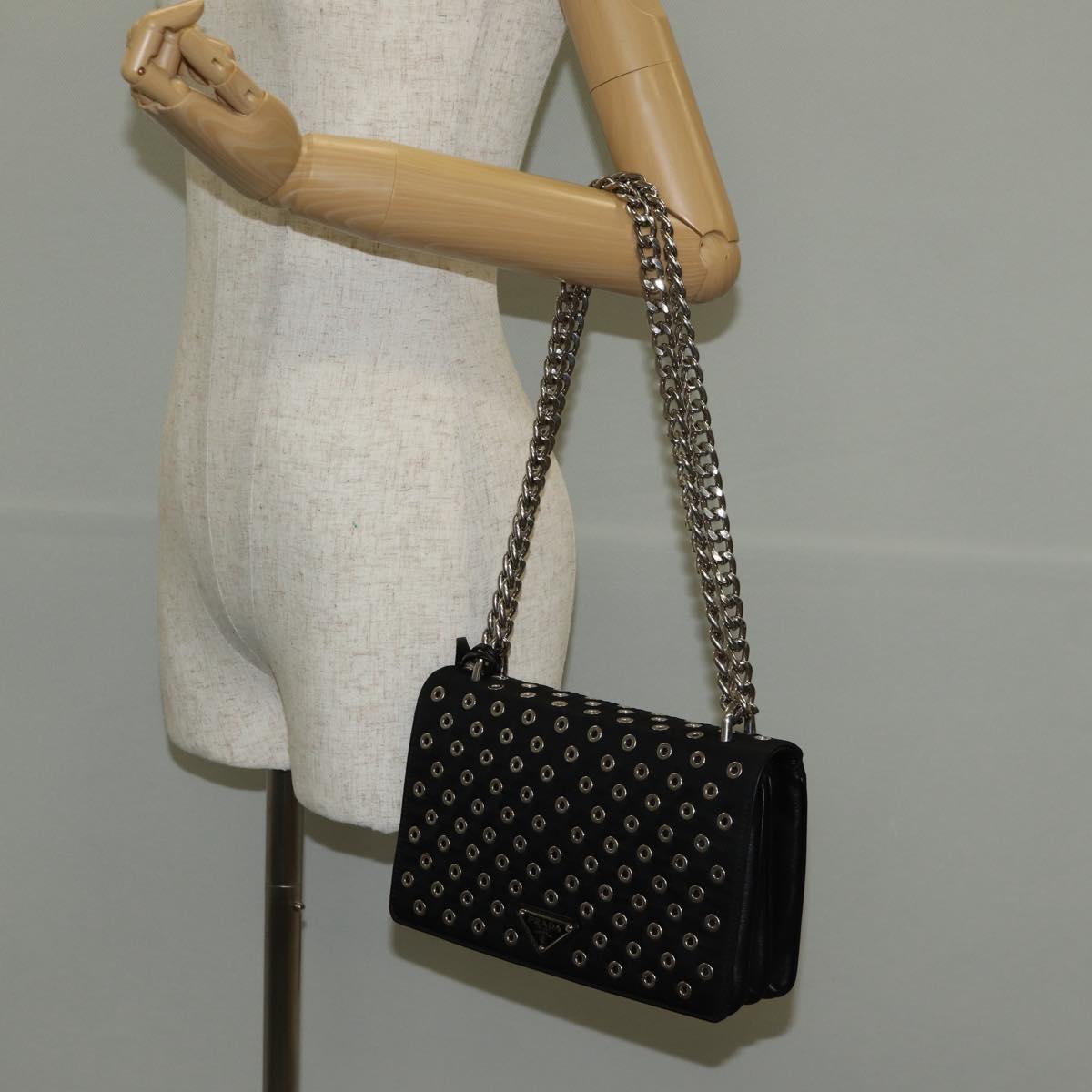 PRADA Chain Shoulder Bag Nylon Black Silver 1BD009 Auth 145246M