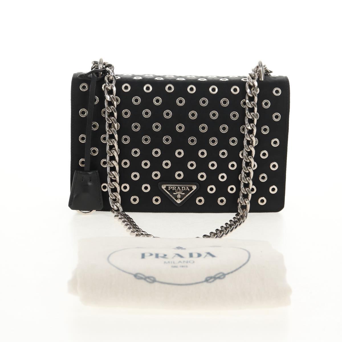 PRADA Chain Shoulder Bag Nylon Black Silver 1BD009 Auth 145246M