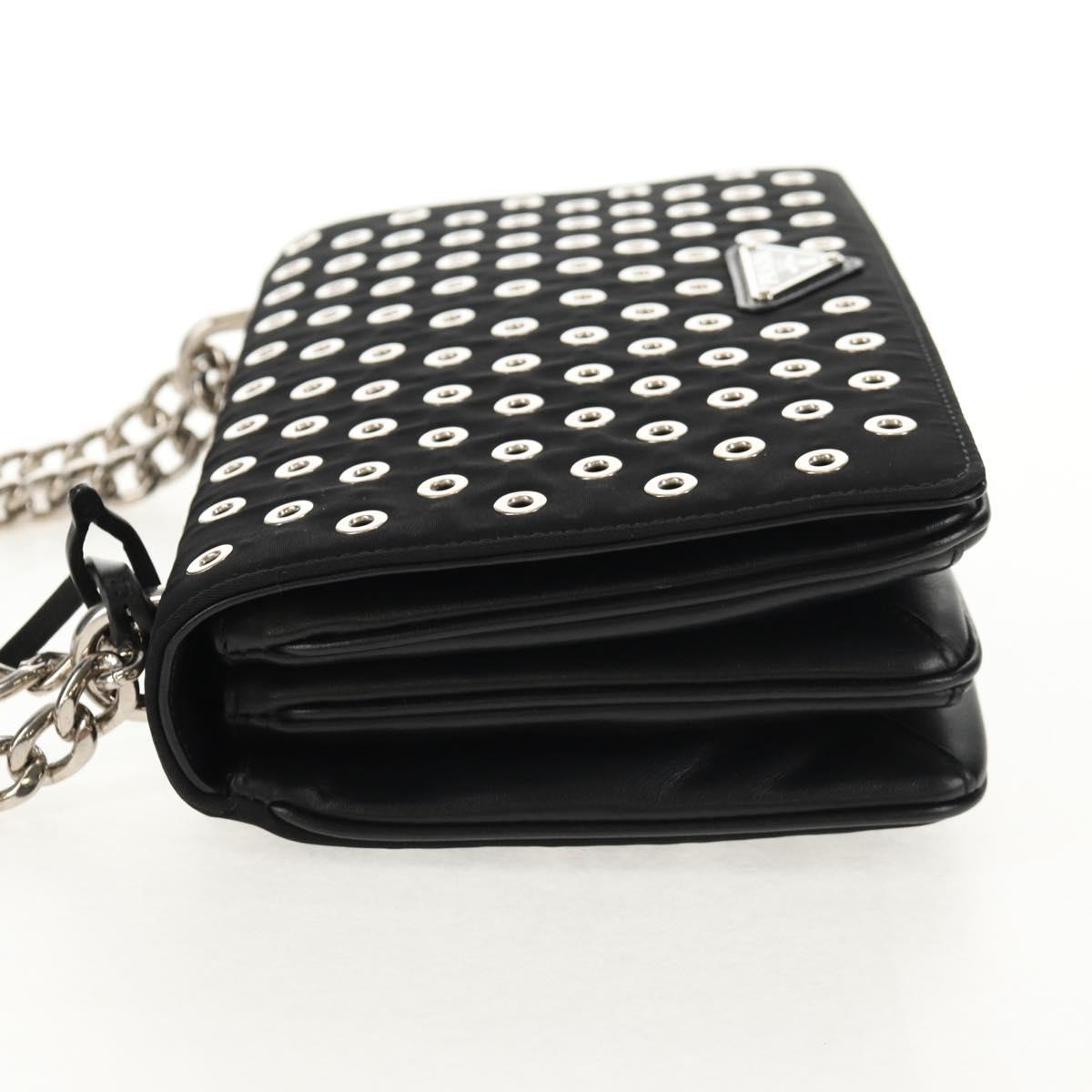PRADA Chain Shoulder Bag Nylon Black Silver 1BD009 Auth 145246M