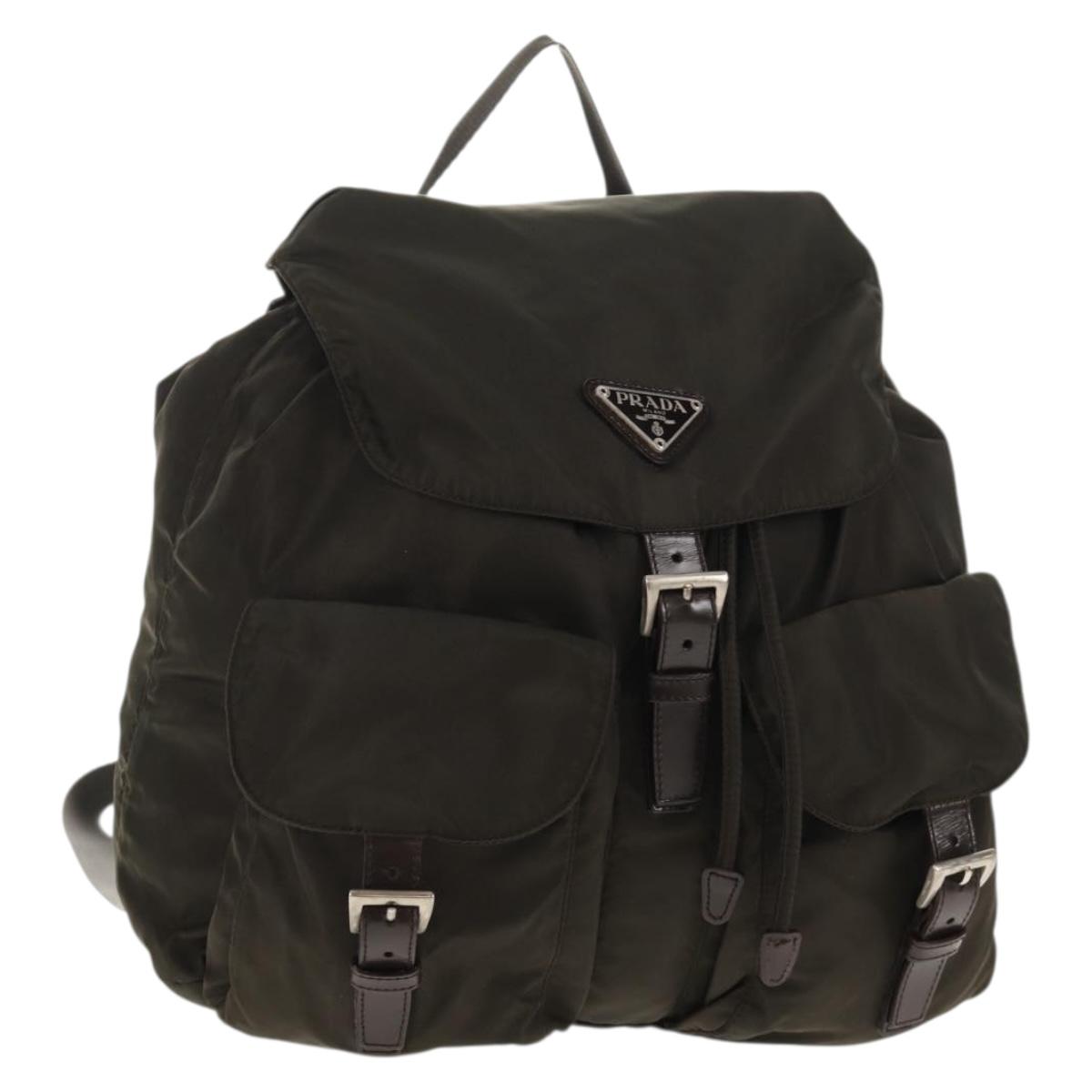 PRADA Backpack Nylon Khaki Silver Auth 145247V