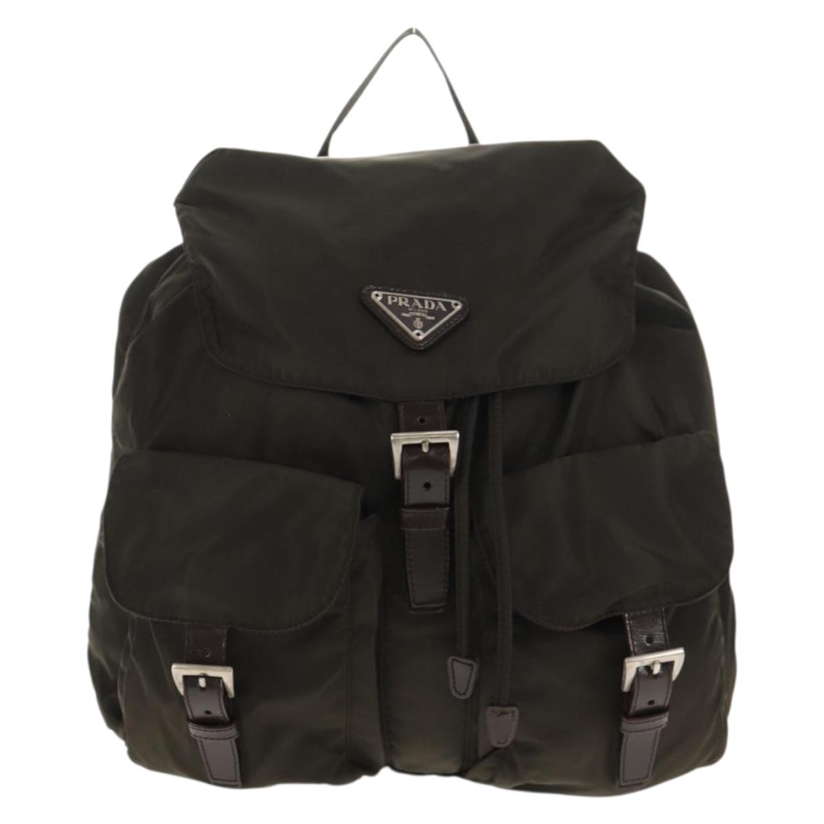 PRADA Backpack Nylon Khaki Silver Auth 145247V