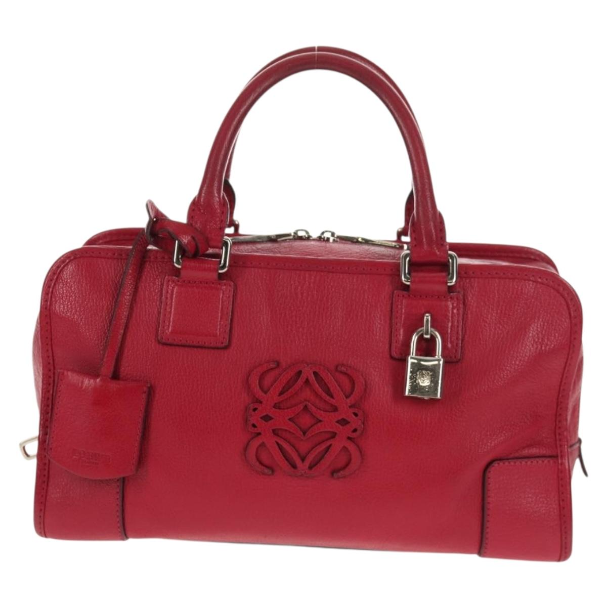 LOEWE Anagram Americana 28 Hand Bag Leather Silver Lipstick Auth 145248V