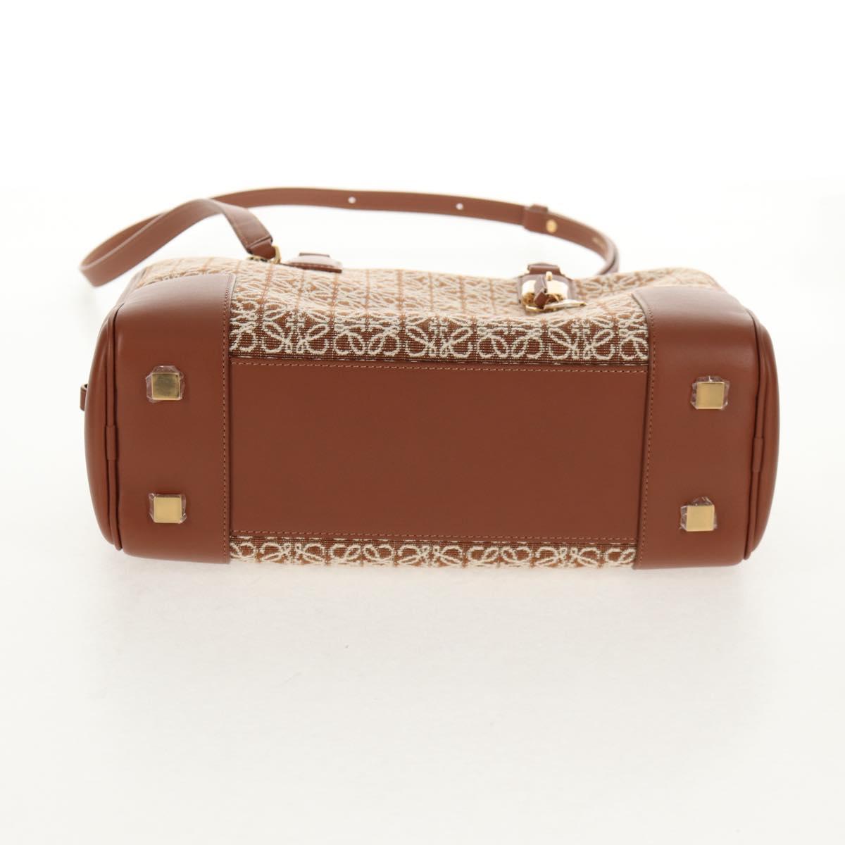 LOEWE Amazona 28 Repeat Anagram Bag Canvas Leather 2way Gold Brown Auth 145249M