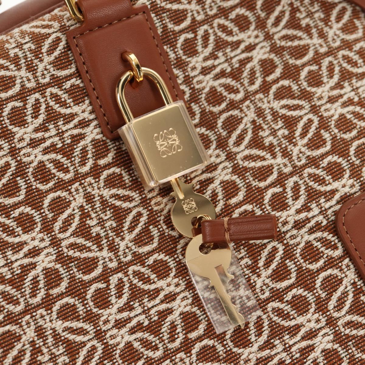LOEWE Amazona 28 Repeat Anagram Bag Canvas Leather 2way Gold Brown Auth 145249M