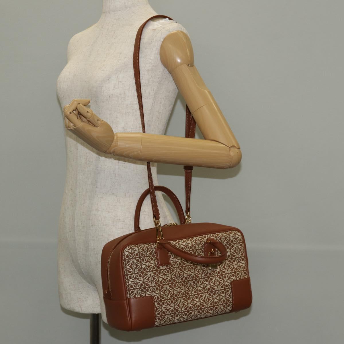 LOEWE Amazona 28 Repeat Anagram Bag Canvas Leather 2way Gold Brown Auth 145249M