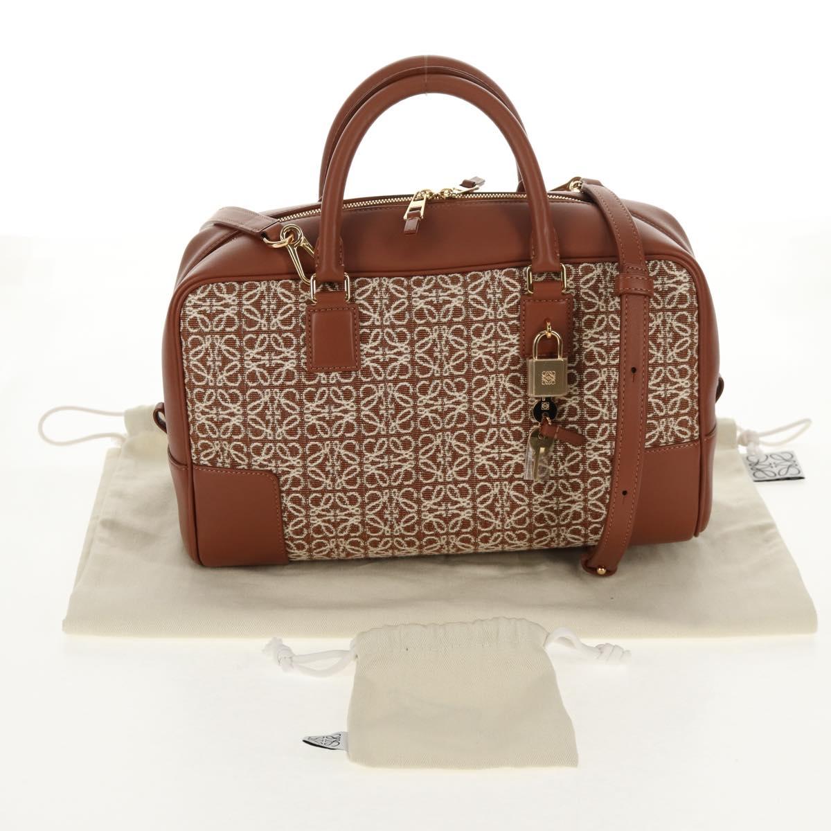 LOEWE Amazona 28 Repeat Anagram Bag Canvas Leather 2way Gold Brown Auth 145249M