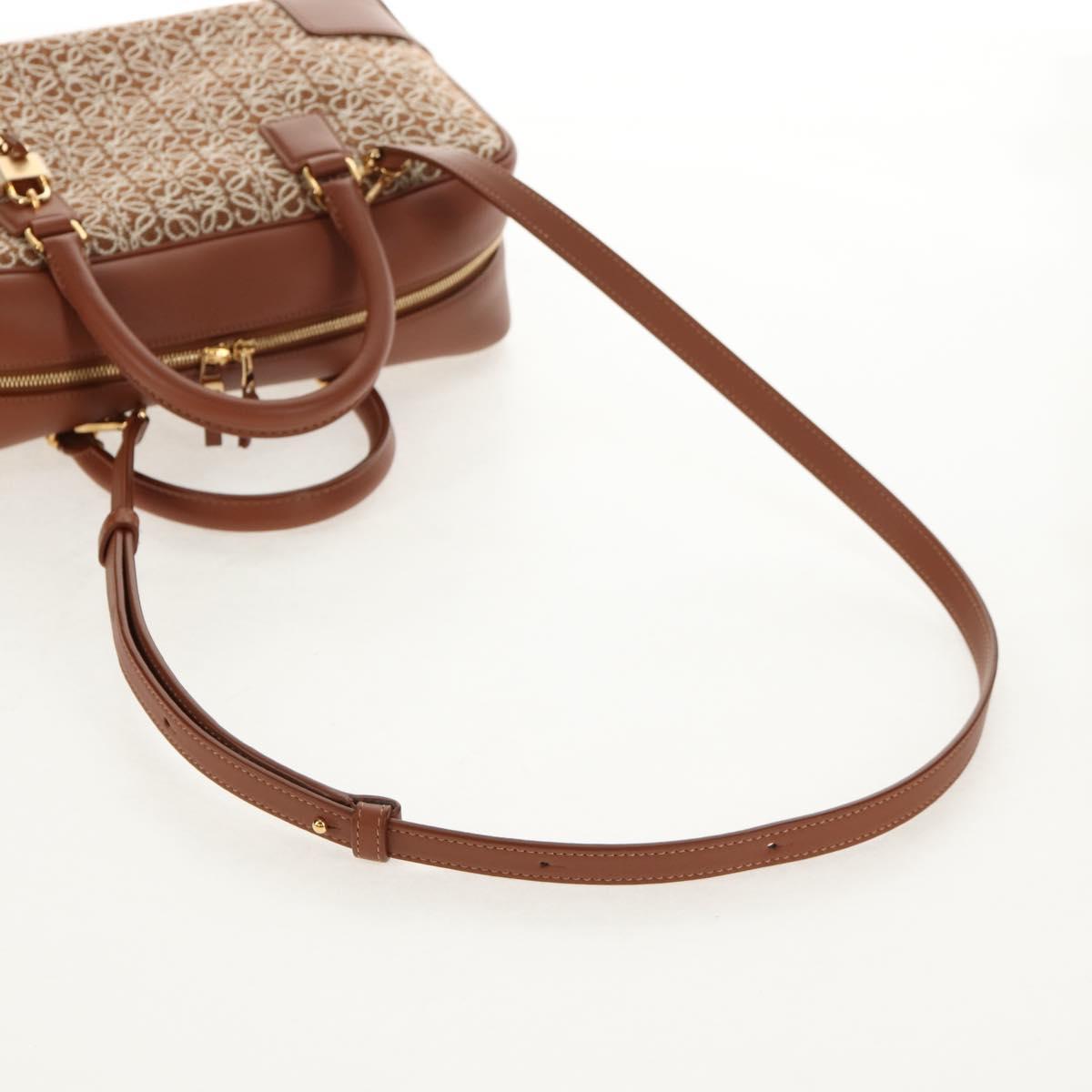 LOEWE Amazona 28 Repeat Anagram Bag Canvas Leather 2way Gold Brown Auth 145249M