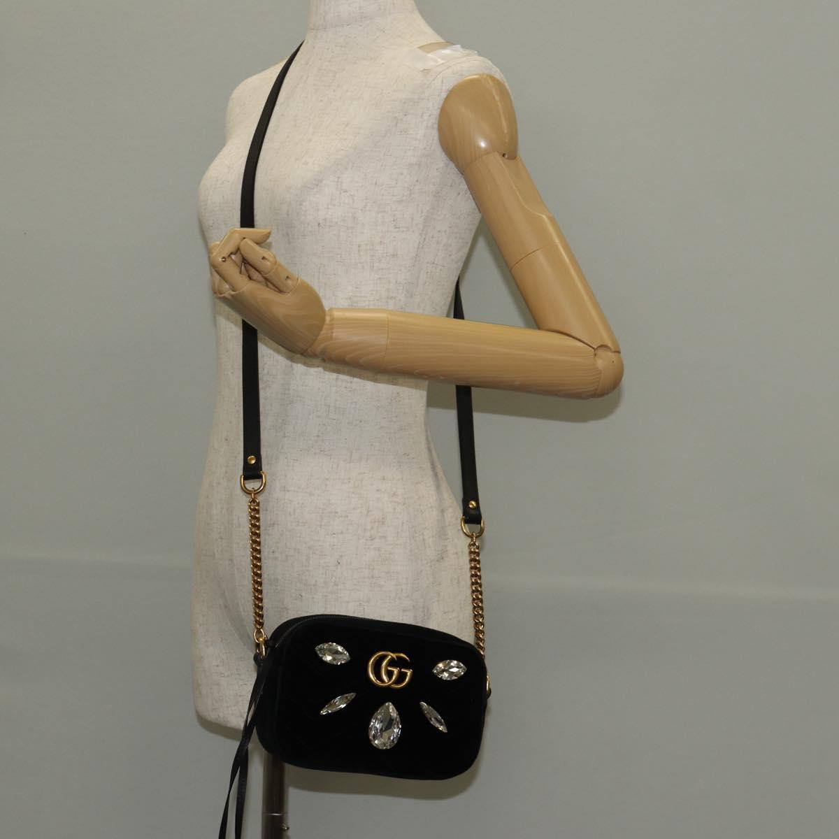 GUCCI GG Marmont Chain Shoulder Bag Velor Black Gold 448065 Auth 145252M