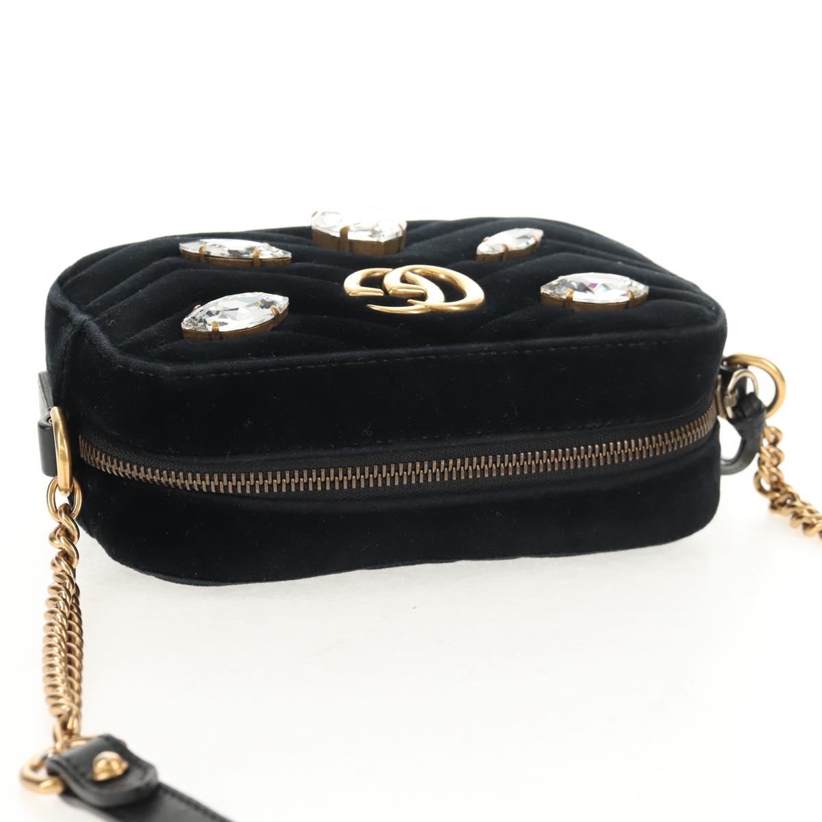 GUCCI GG Marmont Chain Shoulder Bag Velor Black Gold 448065 Auth 145252M