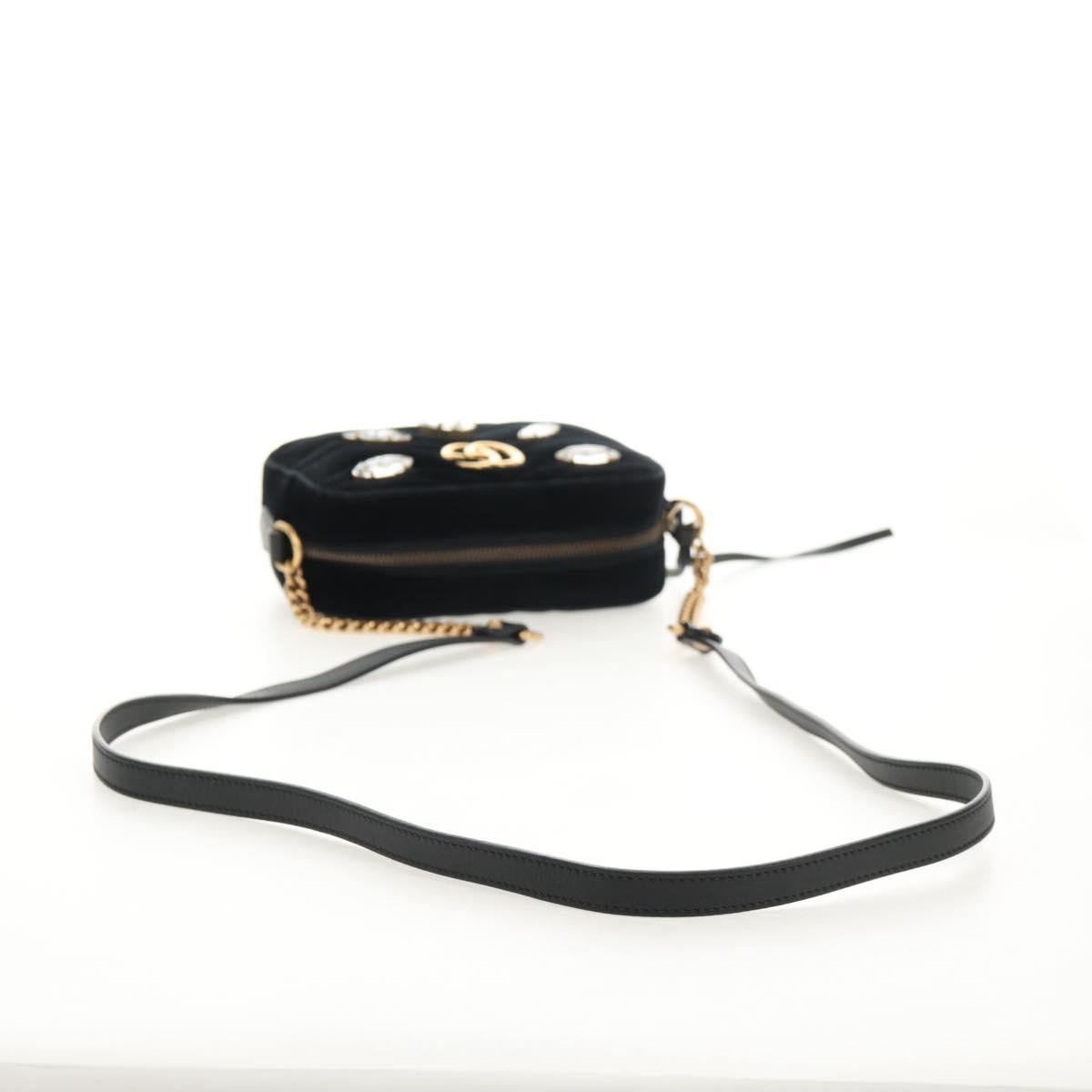 GUCCI GG Marmont Chain Shoulder Bag Velor Black Gold 448065 Auth 145252M