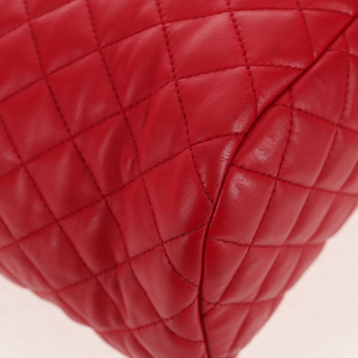 CHANEL Matelasse Backpack Lamb Skin Red Silver CC Auth 145253M