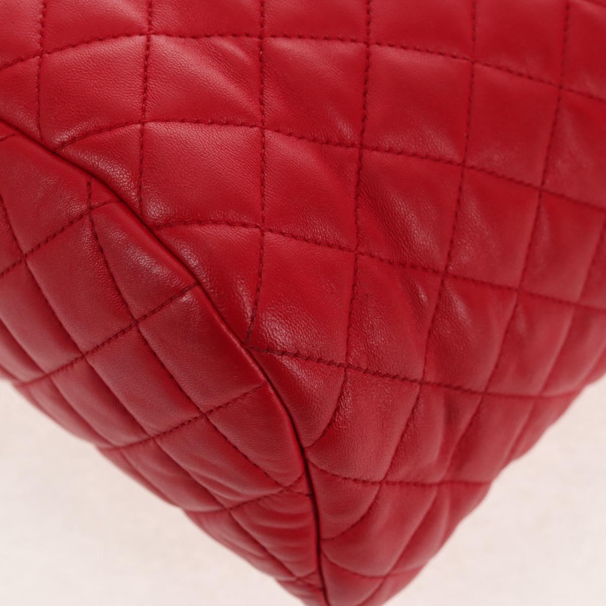 CHANEL Matelasse Backpack Lamb Skin Red Silver CC Auth 145253M