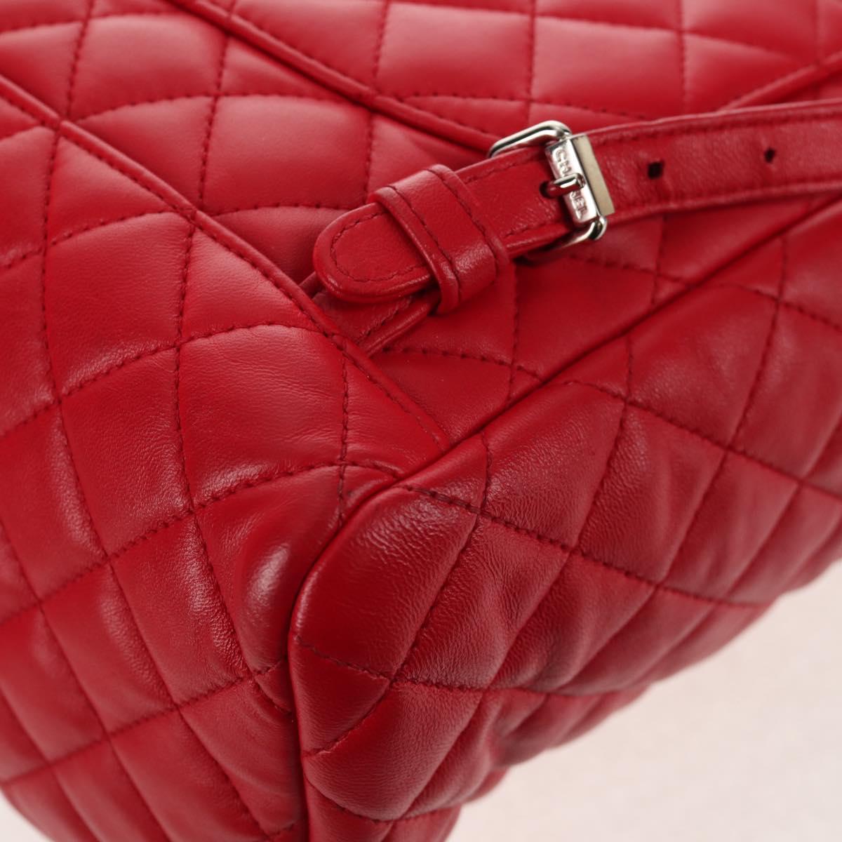 CHANEL Matelasse Backpack Lamb Skin Red Silver CC Auth 145253M