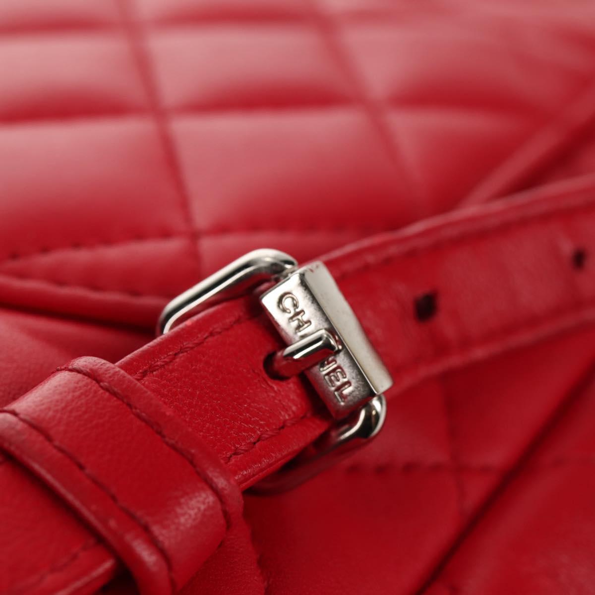 CHANEL Matelasse Backpack Lamb Skin Red Silver CC Auth 145253M