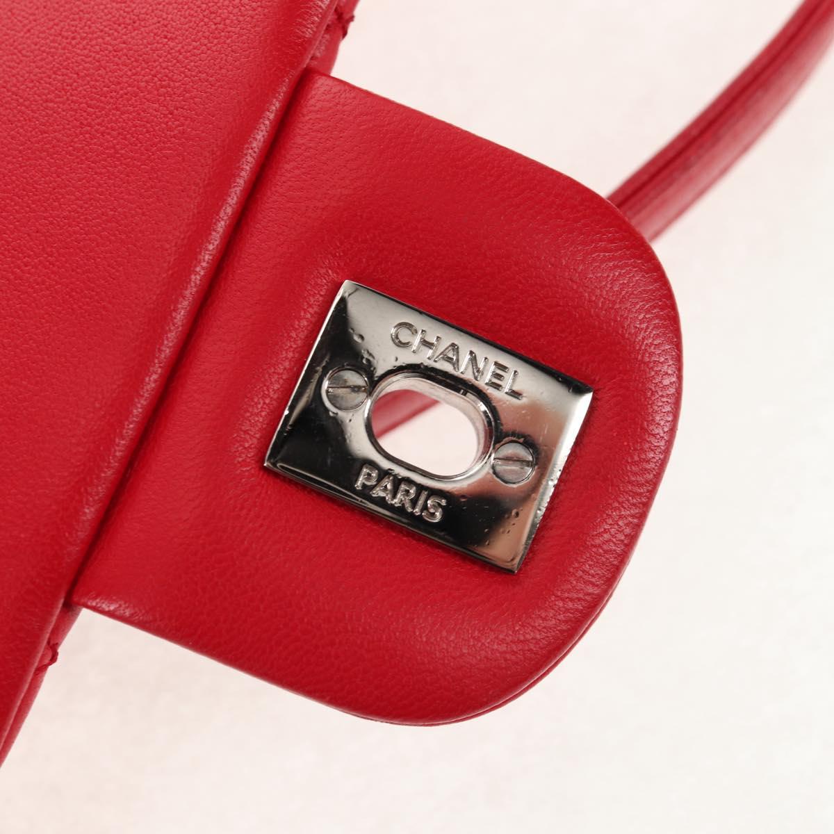 CHANEL Matelasse Backpack Lamb Skin Red Silver CC Auth 145253M