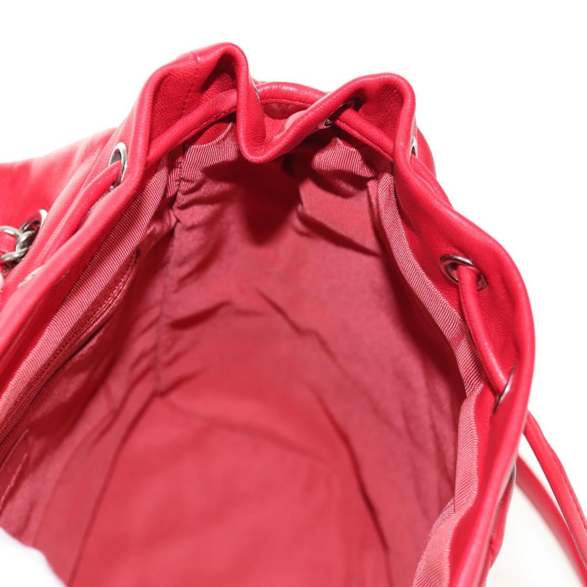 CHANEL Matelasse Backpack Lamb Skin Red Silver CC Auth 145253M