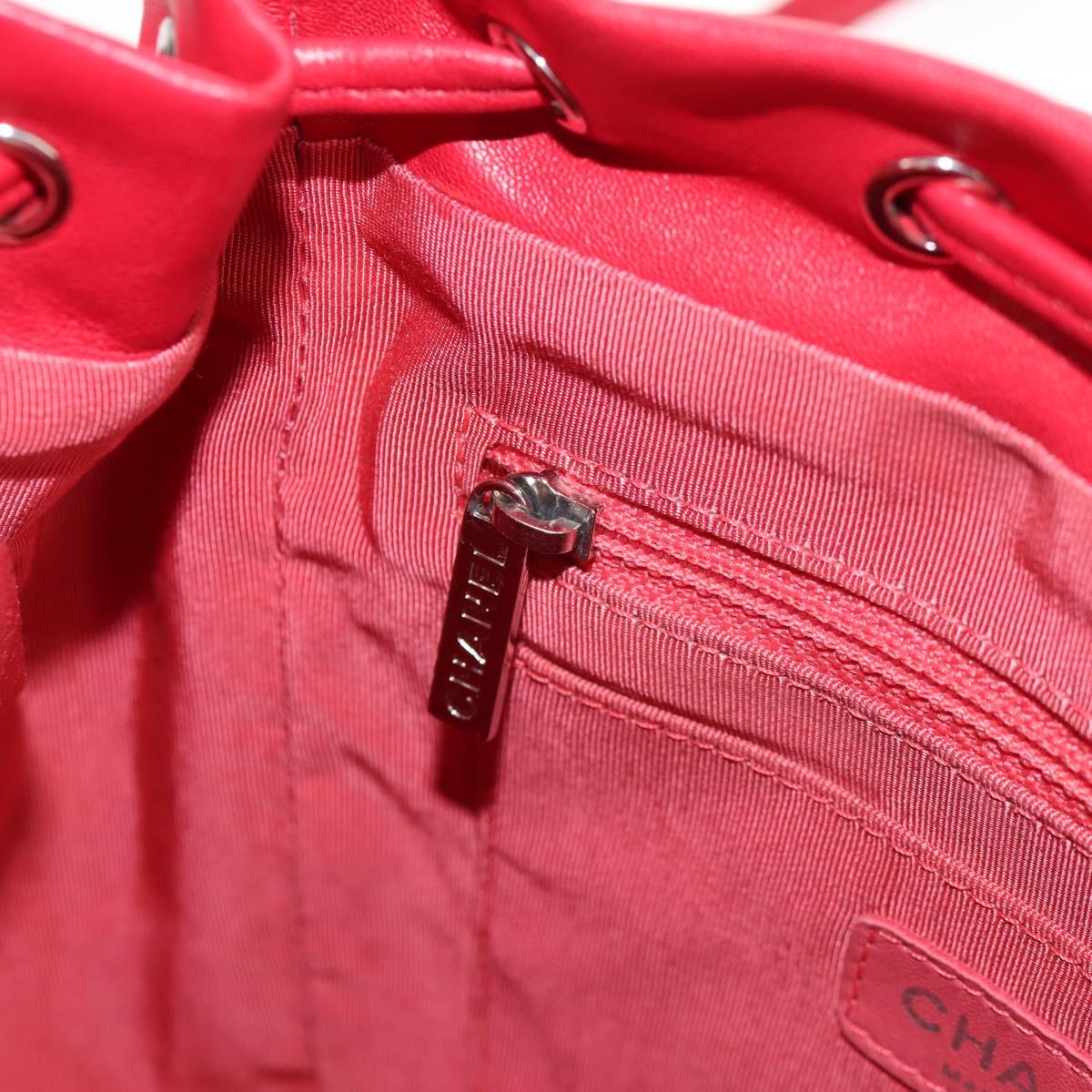 CHANEL Matelasse Backpack Lamb Skin Red Silver CC Auth 145253M