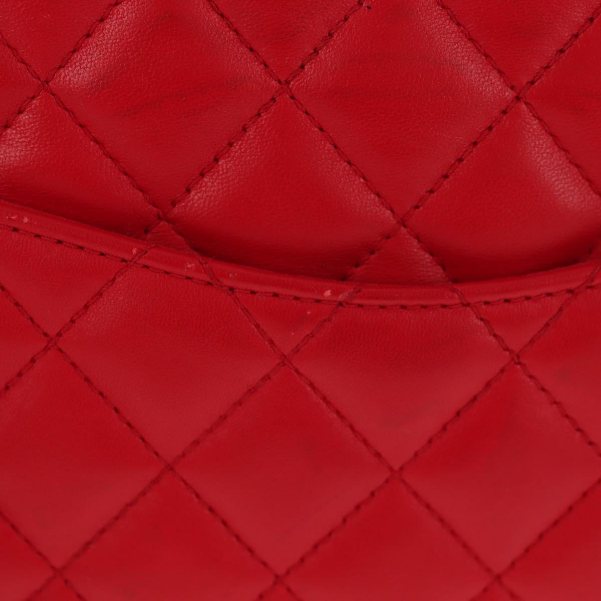 CHANEL Matelasse Backpack Lamb Skin Red Silver CC Auth 145253M