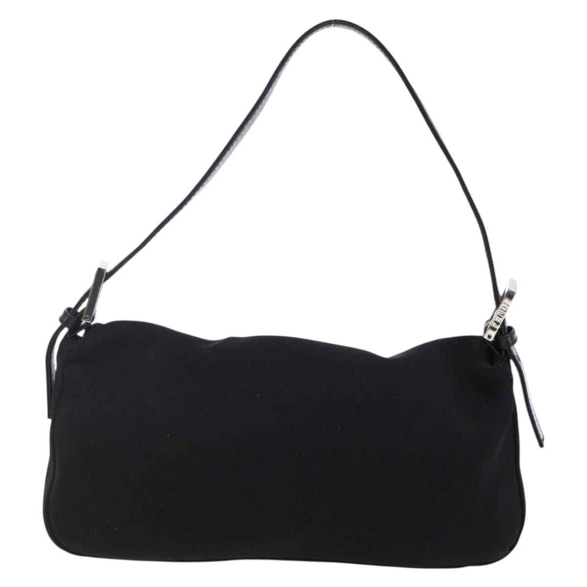 FENDI Mamma Baguette Shoulder Bag Nylon Black Silver Auth 145255