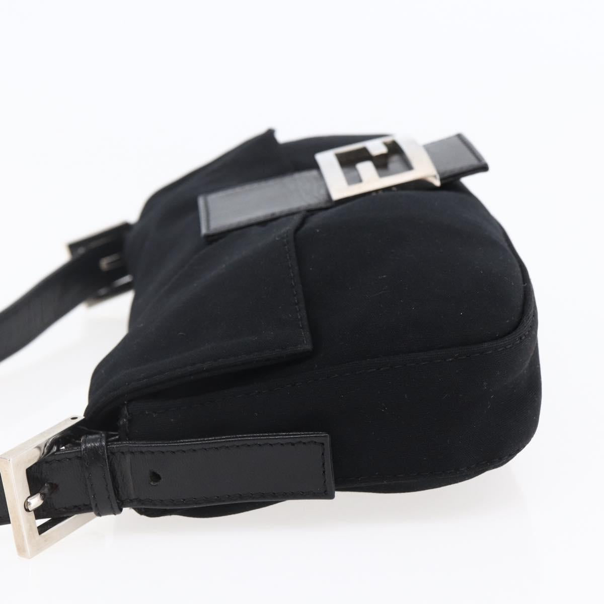 FENDI Mamma Baguette Shoulder Bag Nylon Black Silver Auth 145255