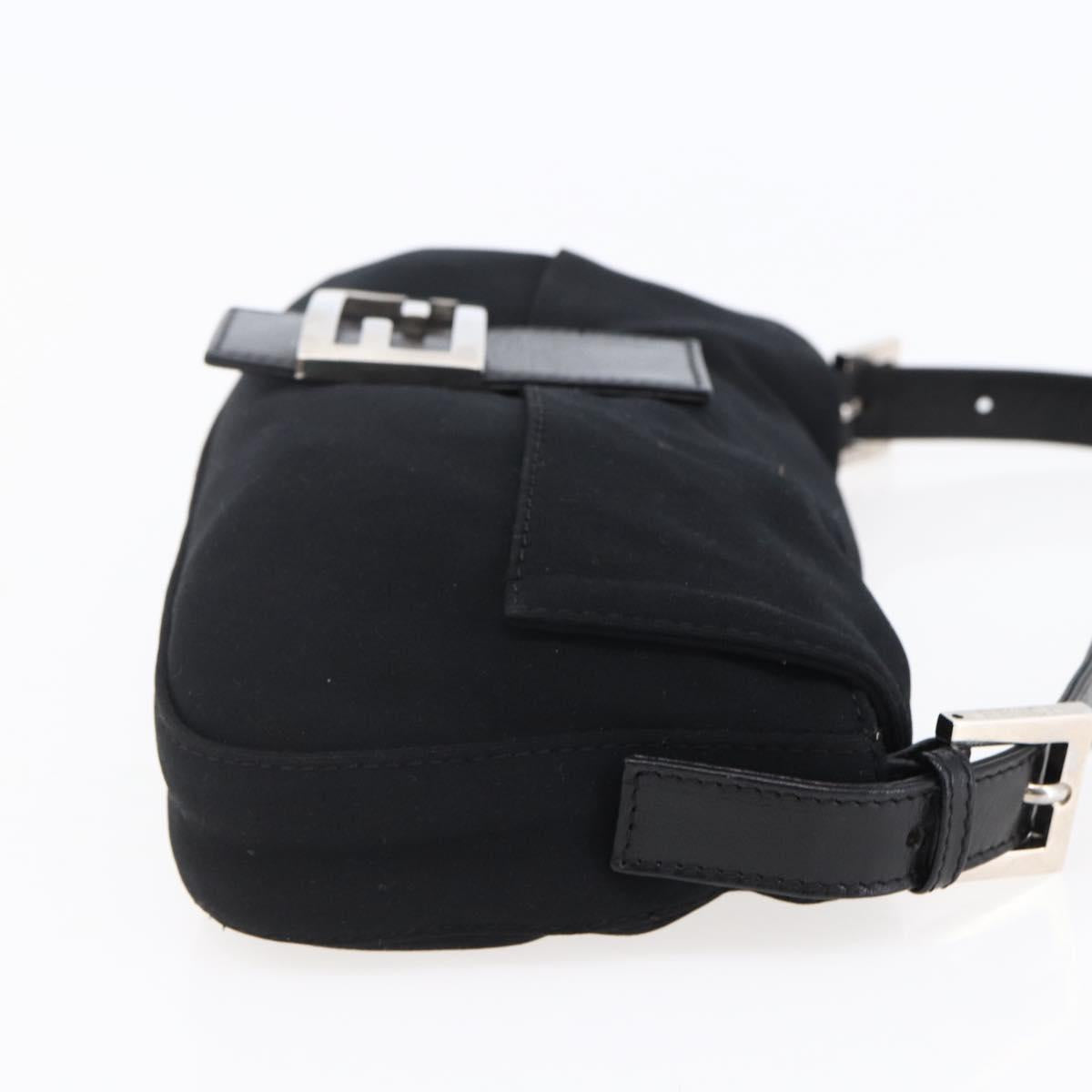 FENDI Mamma Baguette Shoulder Bag Nylon Black Silver Auth 145255
