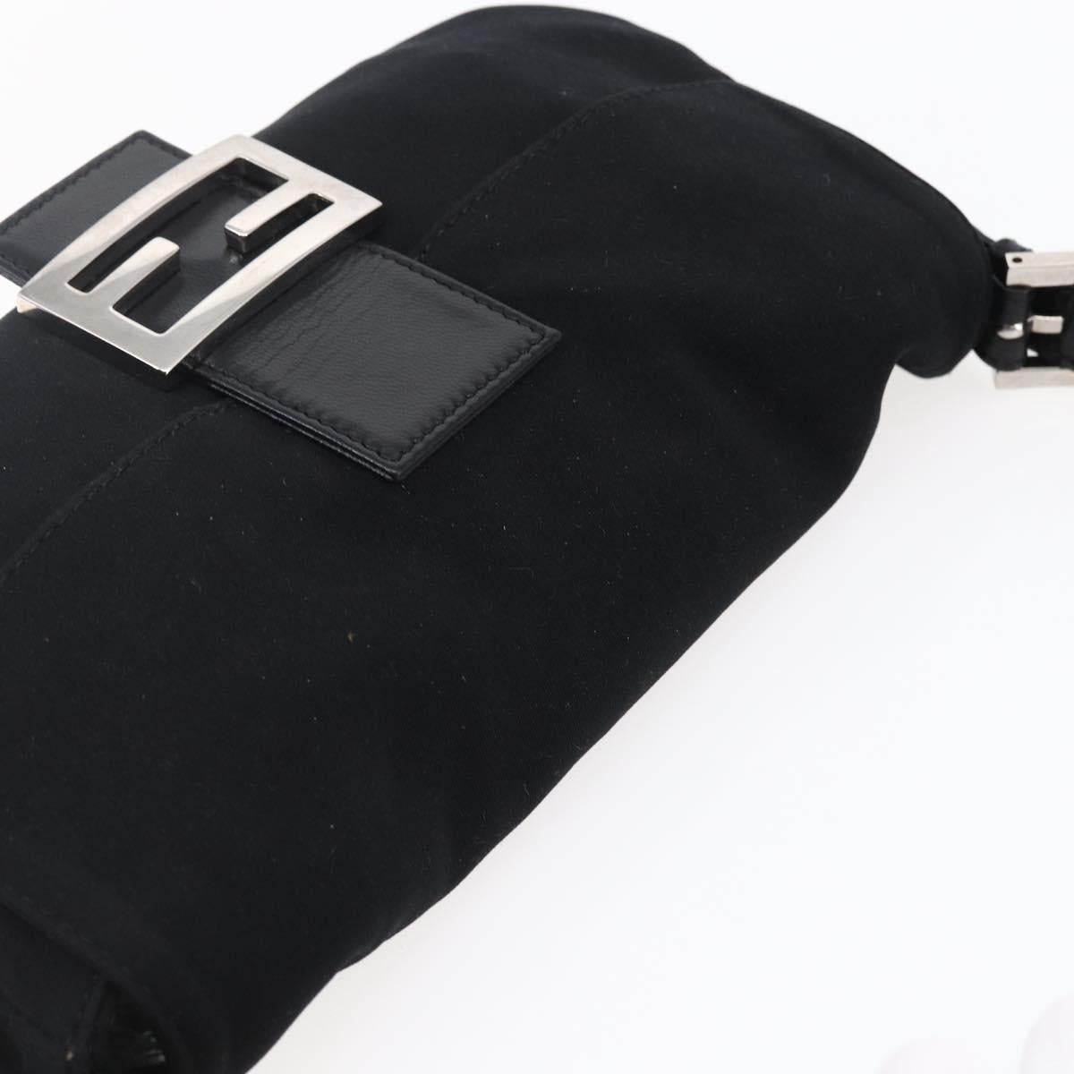 FENDI Mamma Baguette Shoulder Bag Nylon Black Silver Auth 145255