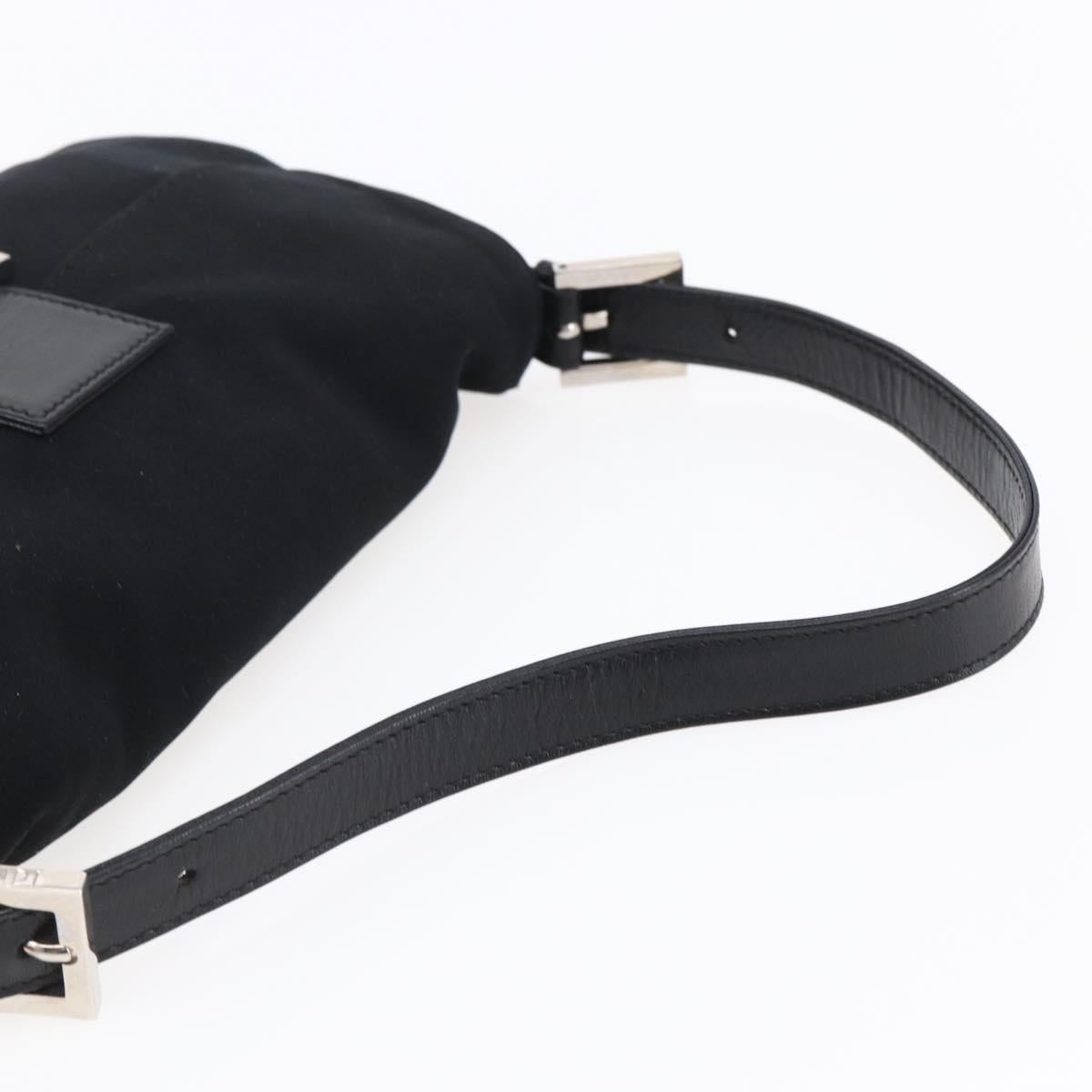 FENDI Mamma Baguette Shoulder Bag Nylon Black Silver Auth 145255