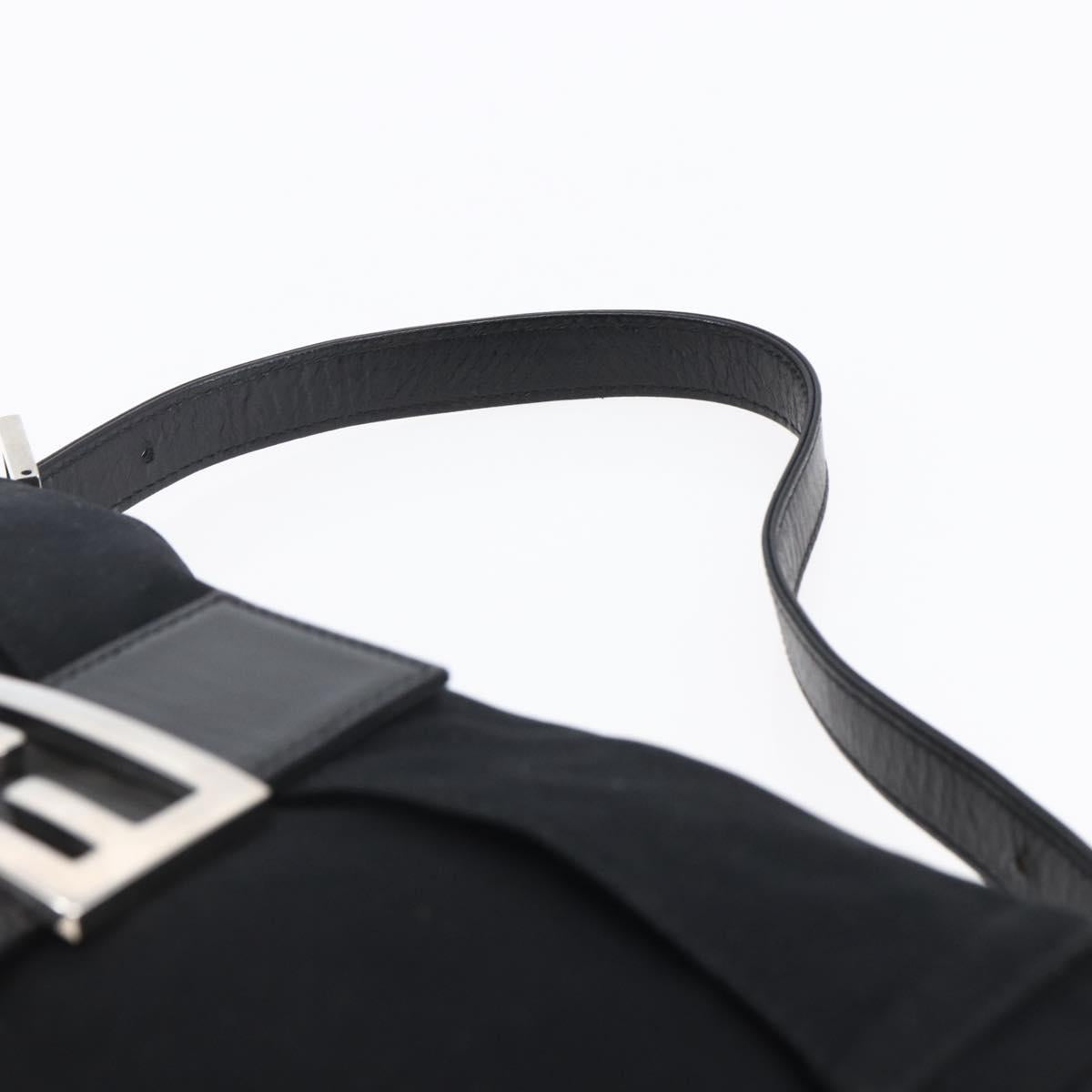 FENDI Mamma Baguette Shoulder Bag Nylon Black Silver Auth 145255